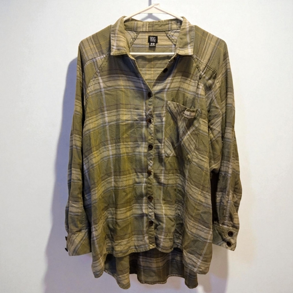 BDG Olive and Purple Plaid Shirt